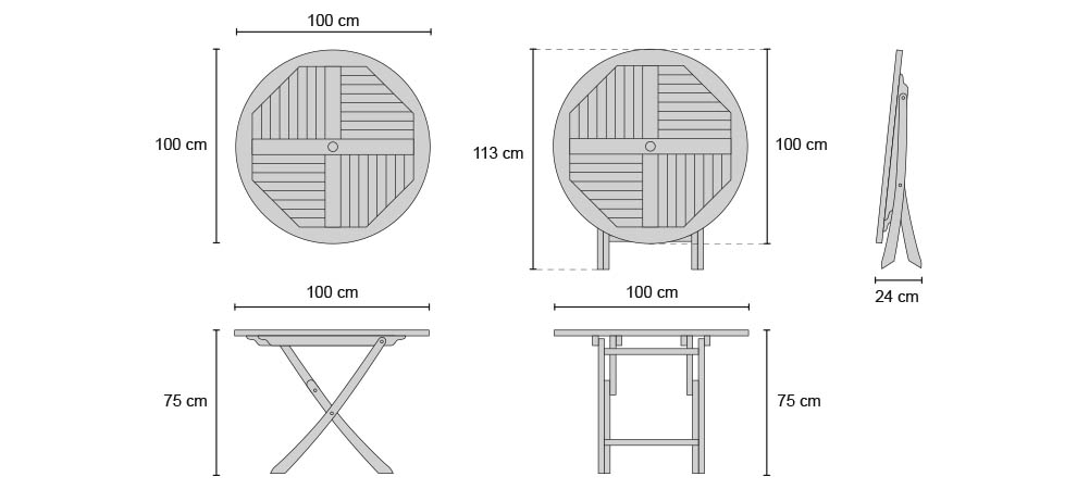 Suffolk Round Folding Table 1m - Dimensions